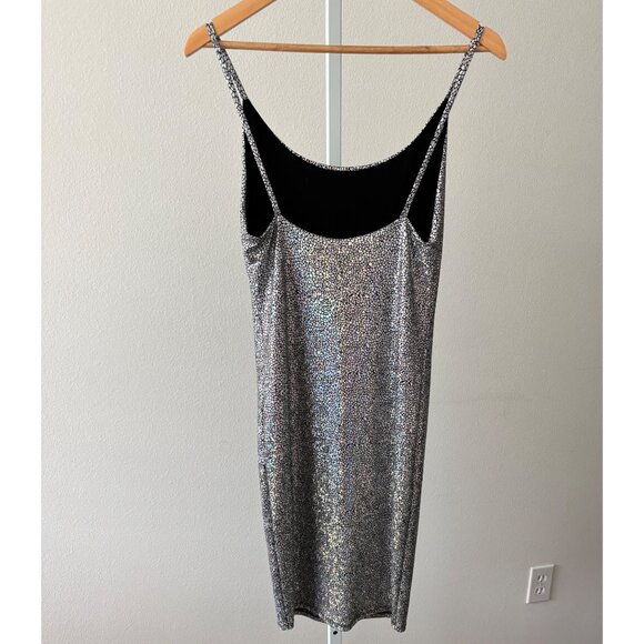 Y2K Dress Large Shimmer Metallic BodyCon Night Out Disco Futuristic Cyberpunk - Picture 9 of 14